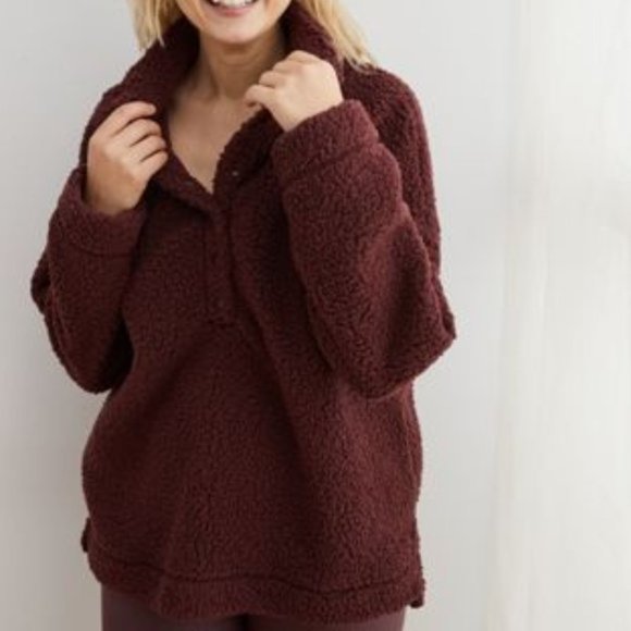 AERIE Cloud Sherpa Teddy  Oversized Snap Pullover Sweater SHIPS SAME DAY - Picture 1 of 7